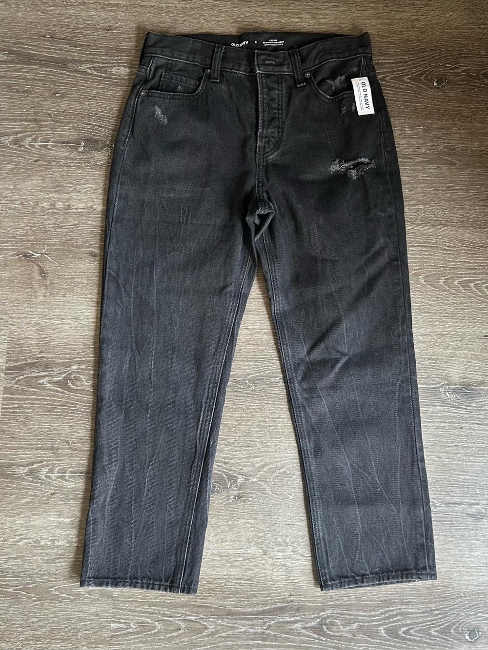 NWT 2 Old Navy Black Button Fly High Rise Slouchy Straight Cotton Denim Jeans